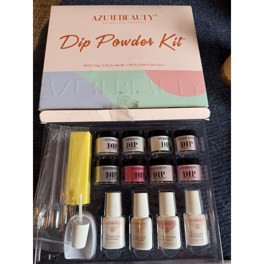 Azure Beauty Dip Powder Kit 8 Colors, Base, Activator, Brush Saver Top Nail File